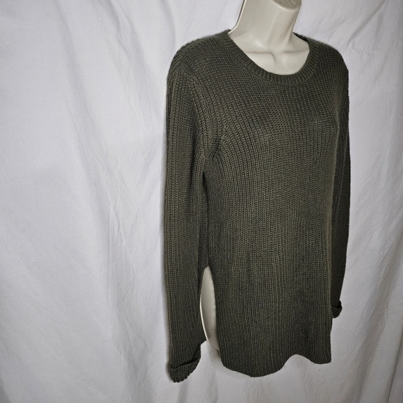 Womens Forever 21 Olive Army Green Crew Pullover Side Slit Tunic Sweater Size S - Picture 3 of 9